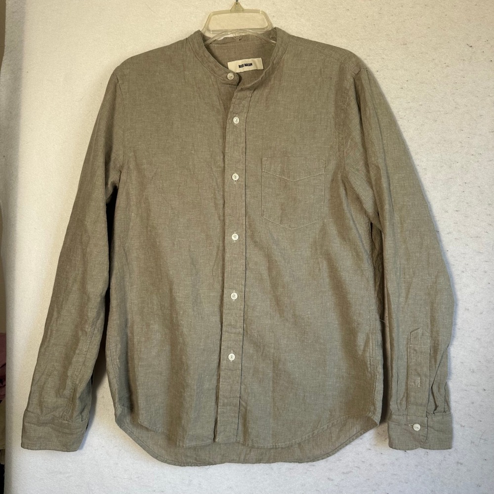 Buck Mason Mens Linen Cotton Band Collar Button Down Shirt Khaki BM13174.722